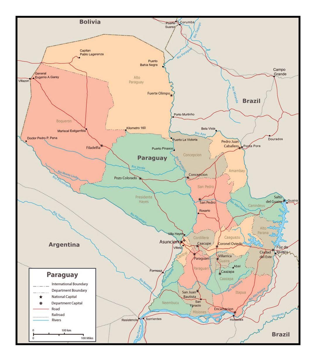 Karte von Paraguay mit Städten